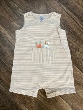 Beige Striped Bunny Romper